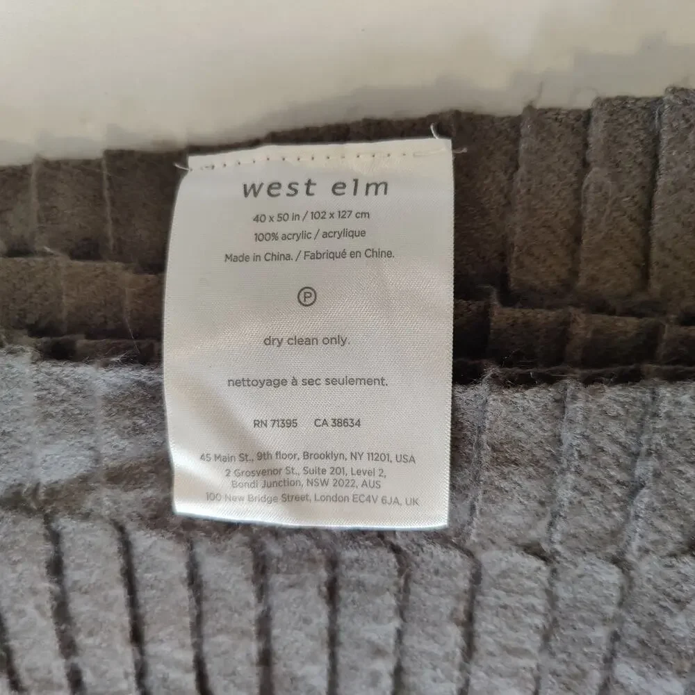 West Elm Grey Purple Soft Textured Throw Blanket Fringe Trim Cozy Warm